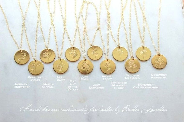 Gold Birth Flower Necklace, Birth Flower Jewelry, Personalized Necklace