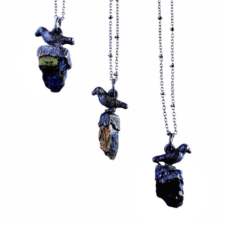 Green & Black Tourmaline Raven Necklace