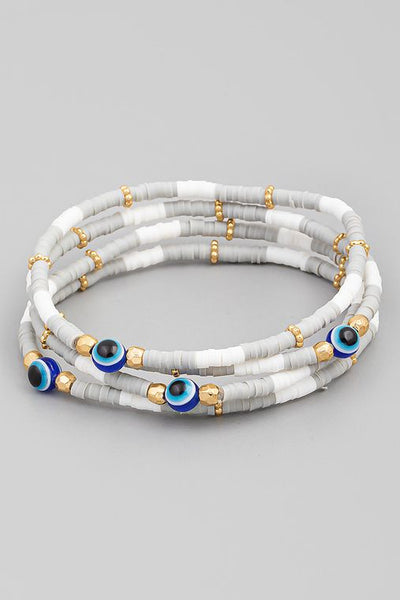 Evil Eye Ball Disc Bead 4 Bracelet Set