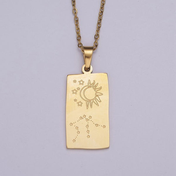 Dainty Gold Zodiac Necklace Pendant Tag Horoscope Astrology Personalized Jewelry