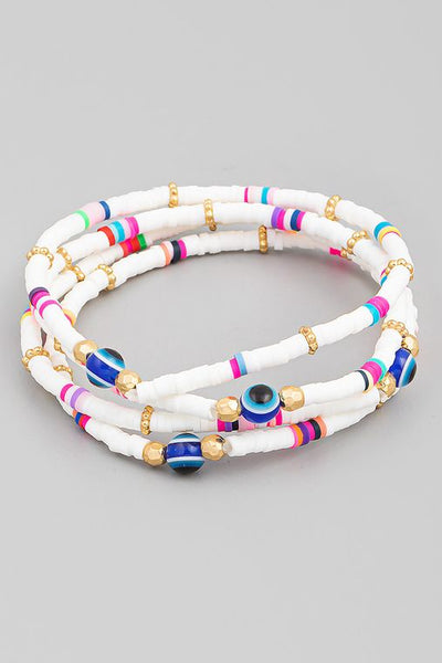 Evil Eye Ball Disc Bead 4 Bracelet Set