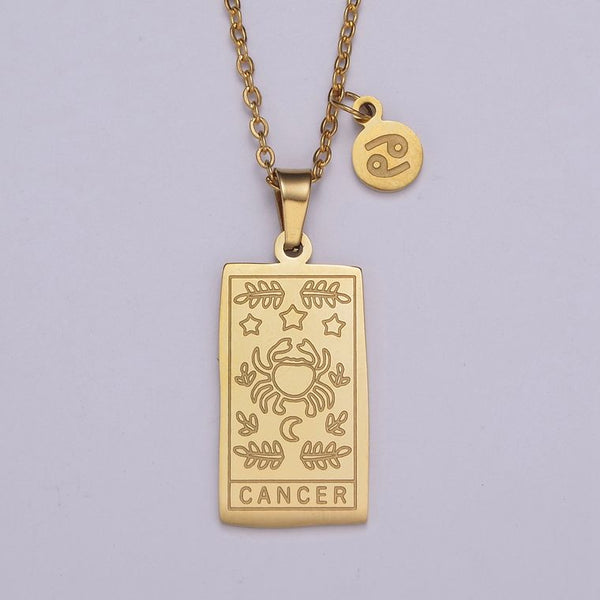 Dainty Gold Zodiac Necklace Pendant Tag Horoscope Astrology Personalized Jewelry