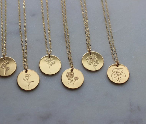 Gold Birth Flower Necklace, Birth Flower Jewelry, Personalized Necklace