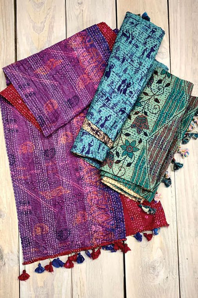 Kantha Recycled Silk Sari Scarf