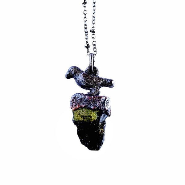 Green & Black Tourmaline Raven Necklace