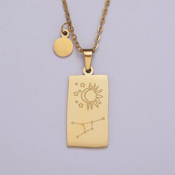 Dainty Gold Zodiac Necklace Pendant Tag Horoscope Astrology Personalized Jewelry