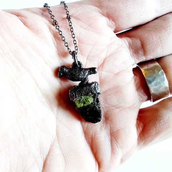 Green & Black Tourmaline Raven Necklace