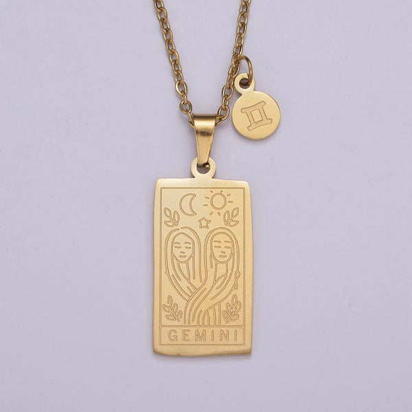 Dainty Gold Zodiac Necklace Pendant Tag Horoscope Astrology Personalized Jewelry