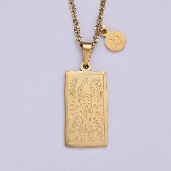 Dainty Gold Zodiac Necklace Pendant Tag Horoscope Astrology Personalized Jewelry