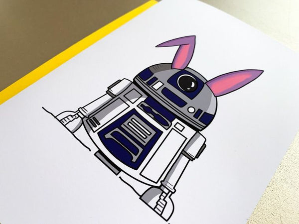 R2D2 Handmade Star Wars Easter Bunny Card by stonedonut design